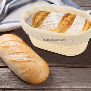 Cesta de fermentación Banneton artesanal para pan de masa madre, tazón redondo de caña natural con forro de tela - Product Image 6