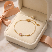 Pulsera de Acero Inoxidable Impermeable con Circonita Rosa |   Cadena Delicada Chapada en Oro de 18K, Resistente al Deslustre, Venta al Por Mayor
