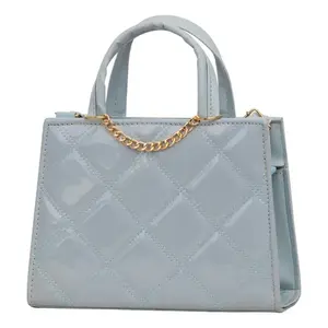 Bolso Bandolera Acolchado Azul Fana Nika de PU con Correa de Cadena y Cierre de Cremallera, Estilo Vintage para Mujer, Uso Diario - Product Image 1