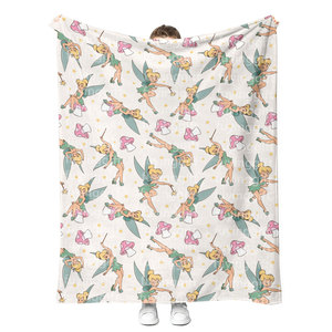 Haute qualité doux lavable mignon fée <span class=keywords><strong>clochette</strong></span> fée dessin animé princesse filles enfants bébé couverture impression personnalisée jette des couvertures - Product Image 3