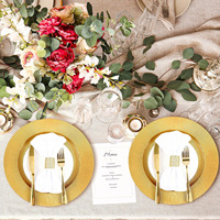 Assiettes rondes élégantes en plastique noir de 13 pouces pour service de mariage, décoration de table d'événement, fête de mariage, décoration nuptiale