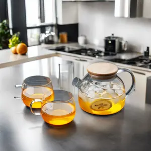 High Borosilicate Glass Teapot Large Capacity Heat-Resistant Glass Cold Water Kettle With Stainless Steel Lid For Tea Coffee