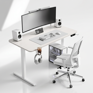 White Color <b>Work</b> Standing Table Height Adjustable With Headphone Hook Electric Standing <b>Desk</b> Surface Cup Holder For Home Office - Product Image 2