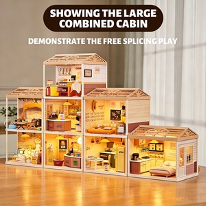 Nouveaux jouets STEM, kit de maison modulaire à toit ouvrant DIY, lumières LED sur le toit, 5 thèmes de magasins, mini-scène empilable, jouet éducatif - Product Image 4