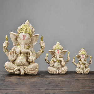 カスタムガネーシャ像 砂岩 インドのガネーシャ像 神像 レジン製 瞑想する象の神仏像 ホームデコレーション用 - Product Image 4
