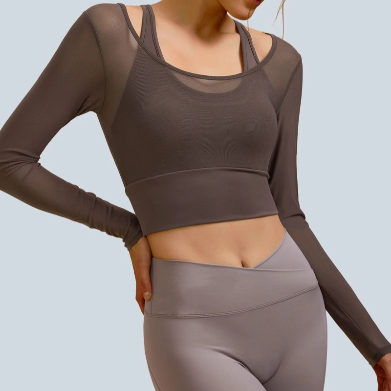 Women's Slim Fit Breathable Long Sleeve Soft Yoga Workout Top with Mesh Cover for Yoga Running Gym Yoga OEM Manufacturer