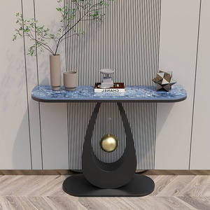 Table console minimaliste semi-circulaire ultra-étroite en dalle de schiste de luxe nordique pour entrée, salon et salle à manger - Product Image 1