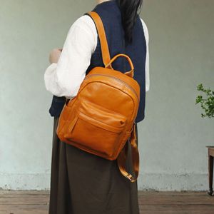 Sac à dos en cuir véritable pour femme, marron, léger, avec bandoulière, décontracté, usage quotidien, collection Printemps 2026 - Product Image 2