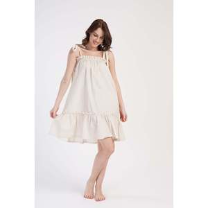 Women's <b>Linen</b> Strapless Lace-Up Ruffled <b>Tunic</b> Knit <b>Tops</b> - Product Image 5