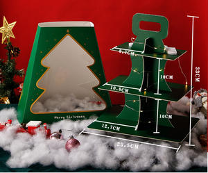 2022 Kerst Draagbare <span class=keywords><strong>2</strong></span> Tier Cake Tray Clear Window Afternoon Tea Papier Cup Cake Stand Set Dessert Verpakking Papier Doos - Product Image 3