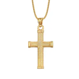 Edelstahl Religiöses Saint Benedict Kruzifix 24 Karat Massiv vergoldung Kreuz Anhänger Halskette