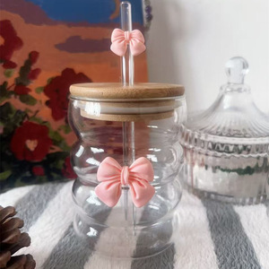 Starlii Schattige Strikvormige Glazen Bekers Uniek Sap Beker Mok Tumbler Met Deksel En Stro - Product Image 6