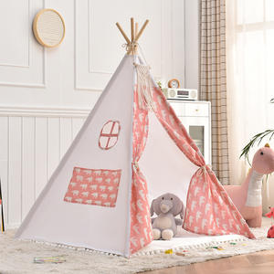 Tente triangulaire confortable de haute qualité <span class=keywords><strong>pour</strong></span> enfants - Structure en bois, tissu en coton et lin, facile à ouvrir, maison de jeu intérieure - Product Image 6