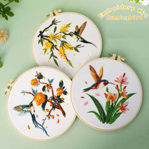 Kit <span class=keywords><strong>de</strong></span> bordado <span class=keywords><strong>de</strong></span> tela DIY-Colibríes, martines pescadores, <span class=keywords><strong>flores</strong></span> y pájaros Patrón Arte <span class=keywords><strong>de</strong></span> la pared Decoración - Product Image 3