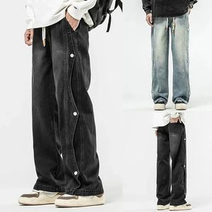 Fashion Loose Wash Side Buckle <b>Drawstring</b> Hip Hop Casual Oversized <b>Jeans</b> for <b>Men</b> and Women - Product Image 5