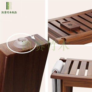 Tabouret de salle de bain en bois massif Kaiser avec étagère de rangement 23,6x14x17,9 pouces, chaise de douche antidérapante, siège latéral pour baignoire en teck - Product Image 3