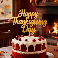 Hiasan Kue Akrilik Emas Thanksgiving Langsung dari Pabrik untuk Pesta dan Perayaan, Dekorasi Kue