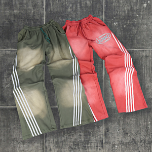 <span class=keywords><strong>Pantaloni</strong></span> Larghi da Uomo in Cotone con Logo Personalizzato del Produttore, Stile Streetwear con Strisce Laterali Effetto Vissuto, <span class=keywords><strong>Pantaloni</strong></span> Sportivi Lavati alla Moda - Product Image 1