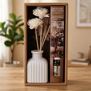 Nature & Prollore Reed <b>Diffuser</b> Set <b>Ceramic</b> Vase with Flower Tops 1.7 oz Camomile & Promex Scented Oil Modern Home Decor - Product Image 3