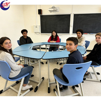Ensemble de mobilier scolaire moderne de haute qualité avec plateau en HPL métallique, comprenant bureaux et chaises pour salles de classe de discussion collective