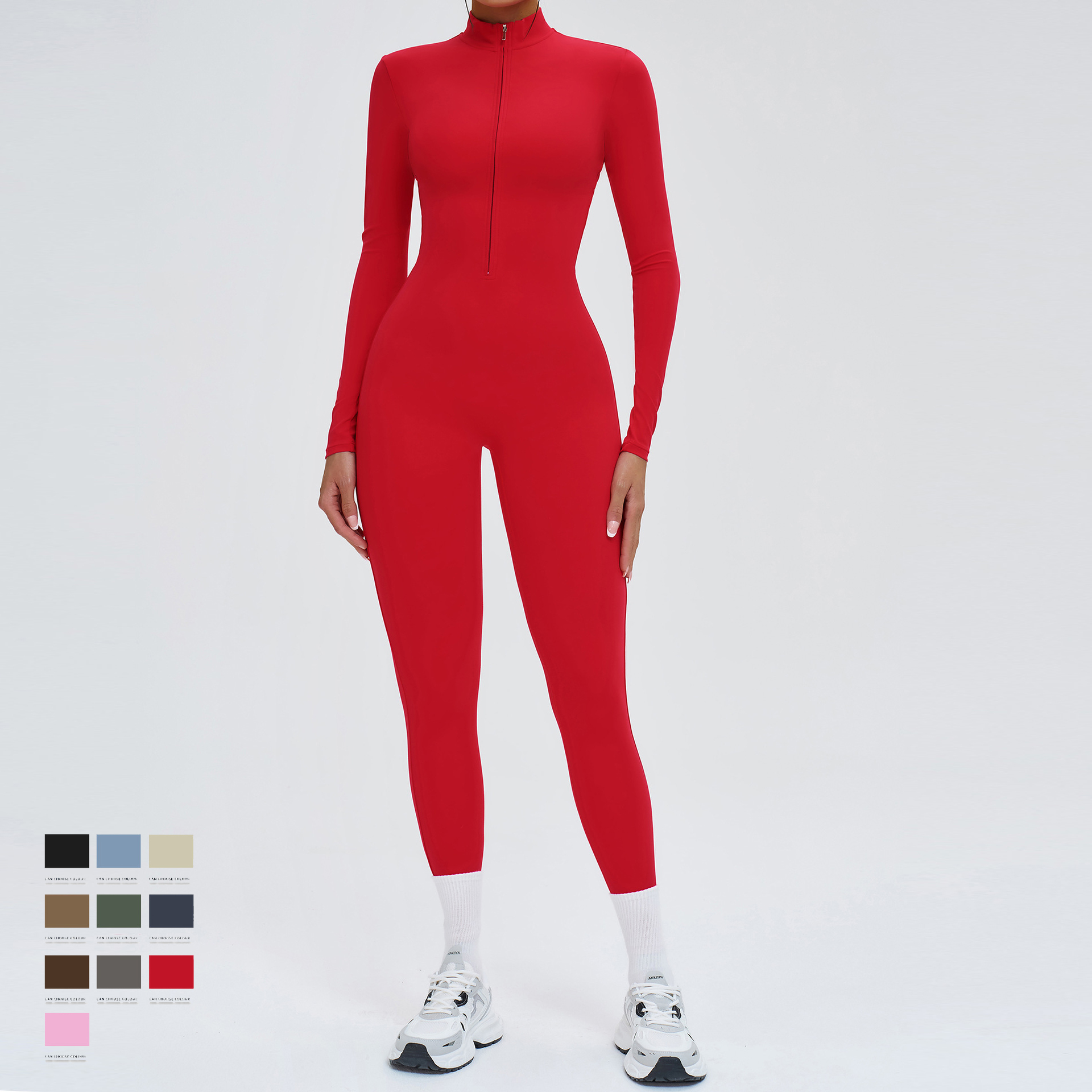 Women's Quick Dry Zipper Elastic Comfortable Long Sleeve One Piece Jumpsuit Breathable Solid Soft Outdoor Gym Wear Jumpsuit