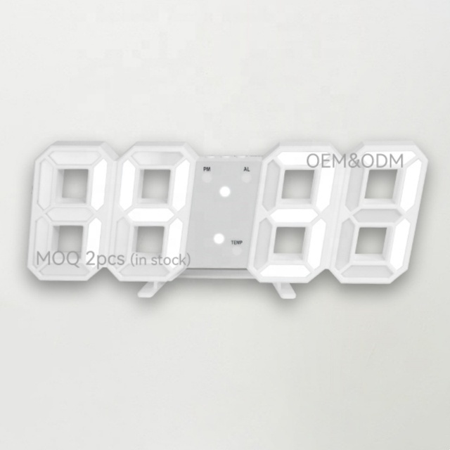 Home Room Decor Modern Number Time Watch Big Display Large Table Timer Light White Neon Desktop 3D Alarm Digital Led Wall Clock