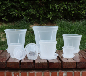 Transparent Plastic Garden <b>Pots</b> Planter with Saucer Plant <b>Pot</b> Nursery Drainage Hole <b>for</b> House Plants, <b>Herb</b>, Flowers - Product Image 1
