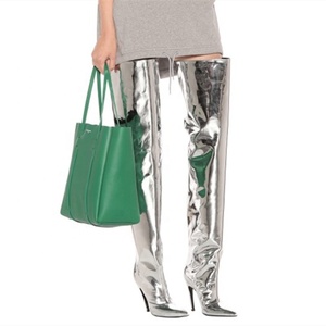 Bright Mirror Leather Women's Over Knee High <b>Boots</b> High Heels Winter Shoes Silver Pointed Toe Sexy Thigh <b>Boots</b> Big Size 48 - Product Image 3
