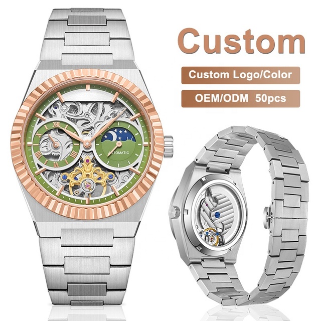 High Quality Stainless Steel Skeleton Watch Design Japan Movement Fashion Luxury Custom Logo Automatic Mechanical Watch for Men