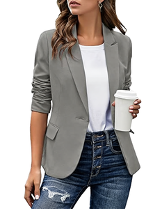 Blazer décontracté pour femme TT260529007, col en V, un seul bouton, veste de costume, manteau d'hiver et d'automne, 100% polyester, pour le travail ou les voyages - Product Image 1
