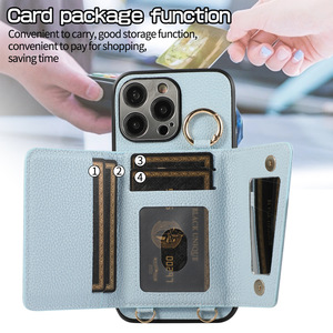 Étui de téléphone portable en cuir PU antichoc <span class=keywords><strong>avec</strong></span> <span class=keywords><strong>cordon</strong></span> de cou, portefeuille, étui de téléphone portable <span class=keywords><strong>avec</strong></span> miroir de maquillage pour iPhone <span class=keywords><strong>Samsung</strong></span> - Product Image 4