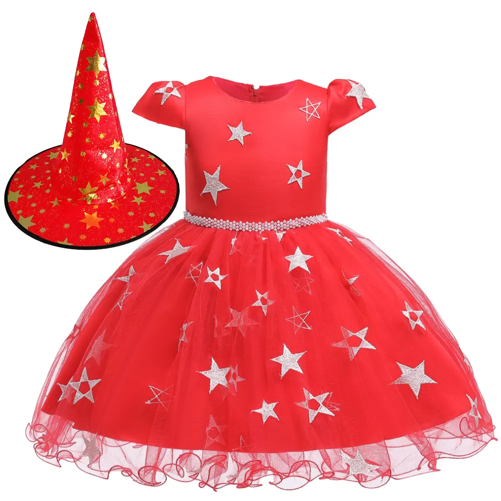 De estilo occidental de la chica de rojo Navidad vestido de fiesta brillante niños princesa vestidos puffy manga corta adolescentes vestidos niñas tutu