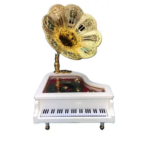 Caja de música clásica con bocina grande, máquina de flujo de Piano creativa con enchufe de pluma, caja de música de primavera