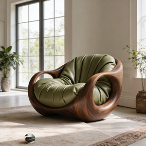 Poltrona Lounge Moderna di Lusso in Legno Massello e Pelle, Poltrona Relax Retrò in Pelle Cerata Verde, <span class=keywords><strong>Divano</strong></span> Singolo di <span class=keywords><strong>Design</strong></span> - Product Image 2