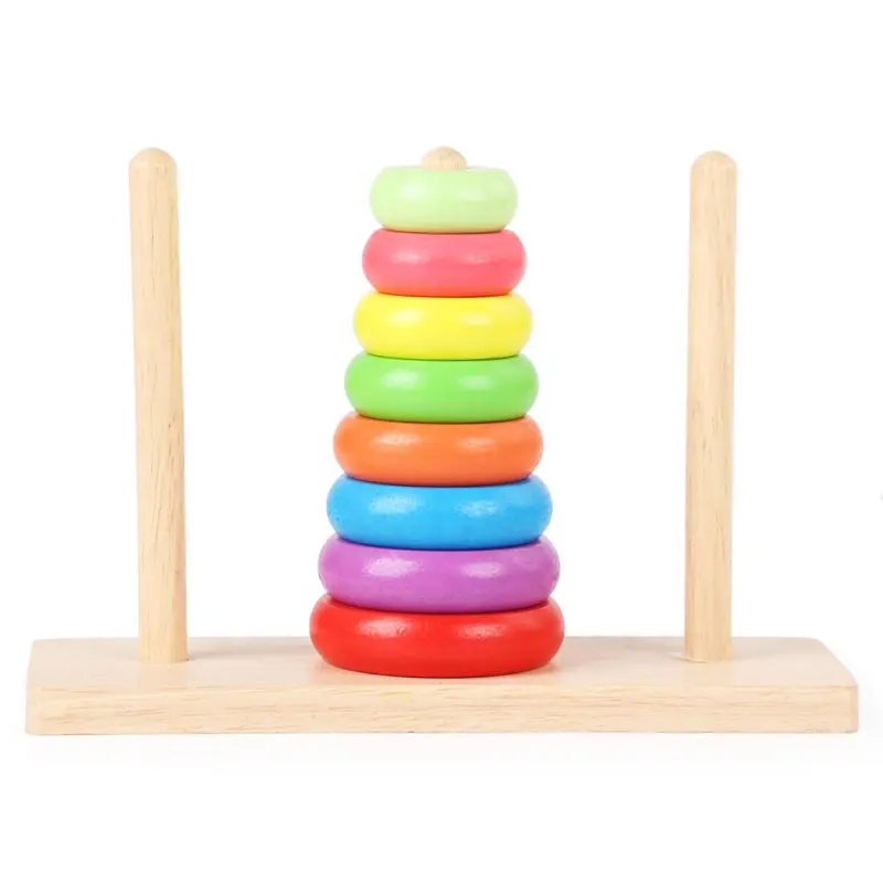 Wooden Rainbow Tower Hanoi Tower Rainbow Stacked Circle Building Blocks Early Childhood Primary School Learning Aids