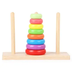 Di legno Arcobaleno Torre Torre di Hanoi Arcobaleno Stacked Cerchio Blocchi di Costruzione della Prima Infanzia Della Scuola Primaria di Apprendimento Aiuti