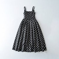 Nouvelle collection de vêtements pour femmes, style français vintage, inspiré de Hepburn, élégant, taille haute, coupe trapèze, à pois, col carré, chic, long, été