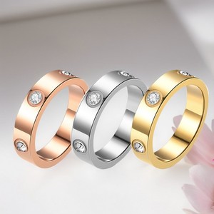 Unisex Stainless Steel <b>Wedding</b> Band <b>Ring</b> 5MM Width Rose Gold Plated <b>Cubic</b> <b>Zirconia</b> Bezel Setting Classic Style Jewelry - Product Image 4