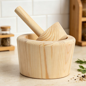 Juego de <span class=keywords><strong>Mortero</strong></span> y Maja de Madera Natural, Molinillo de Especias, Triturador de Ajo y Hierbas, Utensilio de Cocina, Venta al por Mayor Directo de Fábrica - Product Image 6