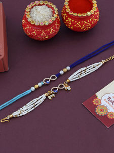 Conjunto de Pulseras Rakhi con Cuentas de Perlas para Hermano, Festival Raksha Bandhan, Colección de Regalos Étnicos Tradicionales Indios Hechos a Mano por Diseñadores - Product Image 4