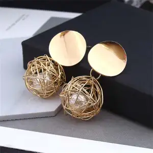 HANSIDON Schmuck Hersteller China Baumeln Gold Doppel Disk Ohrringe Für Frauen