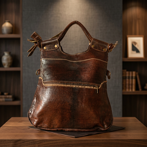 Genuine Leather Women's Classic Tote <b>Bag</b> Soft Handle Zipper Closure Durable Multi-Function Style - Product Image 5