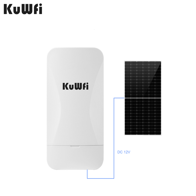 KuWFi Access Point 150m Cover 2.4ghz 300mbps Repeater Solar Power Outdoor Cpe 1km Range Point to Point Wireless Bridge