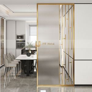 EX017 Golden <b>Mirrored</b> Brushed Finished Stainless Steel Partition Decorative Glass Room Divider Laser Cut Metal Partitions - Product Image 6
