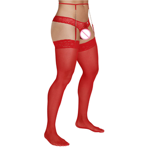 Venta al por mayor de entrepierna abierta ahuecada de encaje de alta elasticidad mono de los hombres suspensorio rojo y medias de seda Sexy <span class=keywords><strong>Gay</strong></span> - Product Image 3