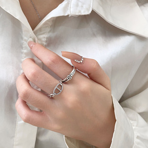 S925 Sterling Silver Pig Nose <b>Open</b> <b>Ring</b> Heart Shape For Women Retro Style Thai Silver Gift Jewelry - Product Image 2