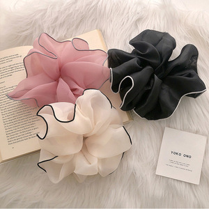 All'ingrosso grandi fasce per capelli in tessuto elastiche elastiche primavera con bordo Organza cravatte elastiche per le donne e le ragazze - Product Image 1