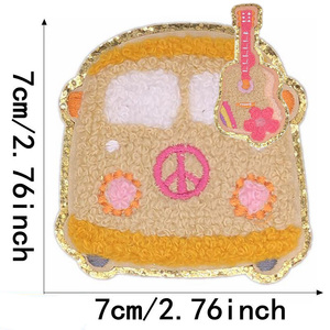 Venta al por mayor cara sonriente parche de viaje mariposa Arco Iris Preppy apliques Chenille hierro brillo bordado sombreros camisetas parches - Product Image 3