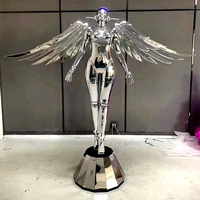 Décoration de la maison personnalisée en usine sculpture de figurine robot fille en fibre de verre de taille réelle avec lumière LED pour la décoration intérieure de l'hôtel