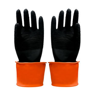 قفازات عمل غير مبطنة لحماية اليد ، مقاومة للأحماض القلوية الطويلة للخدمة الشاقة ، سوداء اللون - Product Image 5